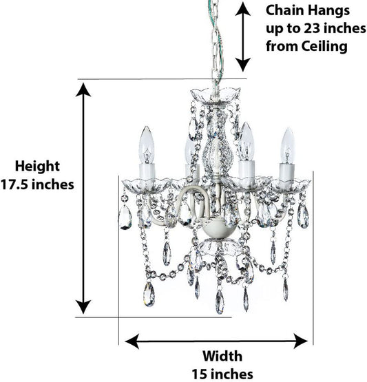 The Original 4 Light Crystal White Hardwire Flush Mount Chandelier H17.5”xW15”, White Metal Frame with Clear Glass Stem and Clear Acrylic Crystals & Beads That Sparkle Just Like Glass