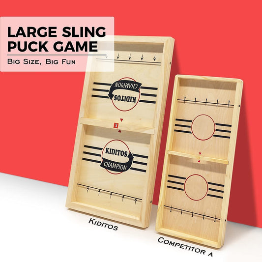 22.4" Fast Sling Puck Game Wooden Hockey Game, 3 Levels Challenge 2-4 Players Family Board Game, Tabletop Slingshot Hockey Game, Foosball Winner Game for Kids, Teens and Family Game Night