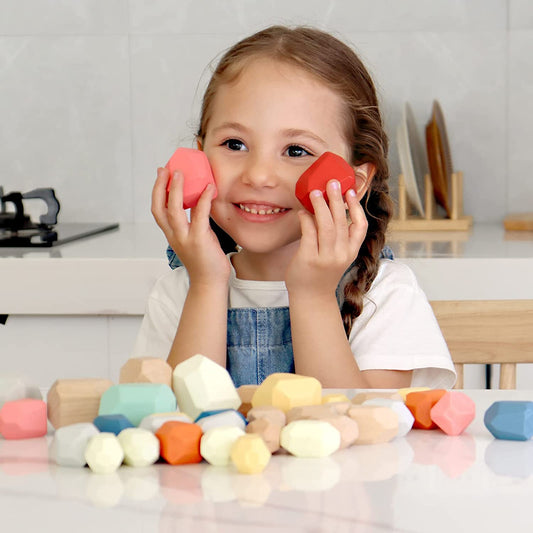 36 PCS Wooden Sorting Stacking Rocks Stones,Safe for Ages 1+,Toddler Toys Learning Toys, Building Blocks Game for Kids 2 3 4 5 6 Years Boy and Girl Birthday Gifts for Kids