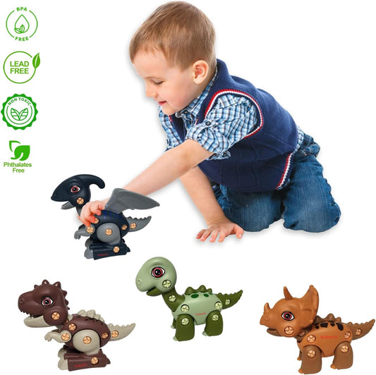 Toddler Dinosaur Toys Pack of 4, T-Rex, Triceratops, Pterodactyl, and Alamosaurus, Take Apart STEM Toy with Screwdriver for Kids Creative Development, Toys for 3+ Year Old Boys and Girls