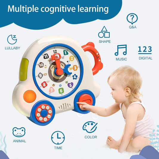 Toddlers Learning Clock Toy, Kids Educational Telling Time Teaching Clock with Music Shape Number Color Animal and Q&A Mode, Baby Toy Gift for Child Boys Girls Ages 18 Months+