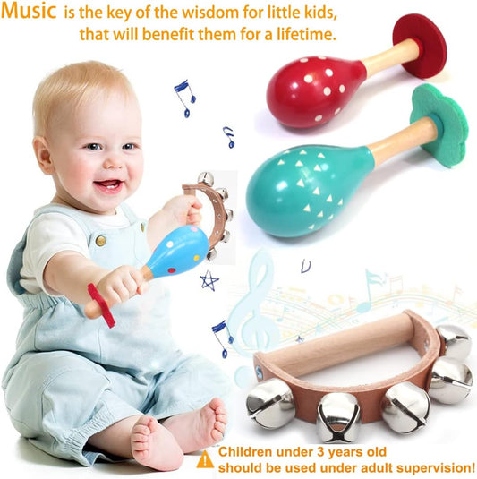 Wooden Musical Instruments Set for Children,Safe and Friendly Natural Materials,Kid's Music Enlightenment,Percussion Instrument Music Toys Kit for Preschool Education,Storage Bag