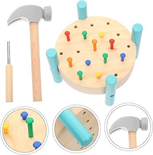 1 Set Simulation Tapping Game Wooden Mallet Tool Set for Toddlers 1-3 Interactive Nailing Table Toy Wood Toy Wooden Baby Toy Wooden Bench Wooden Pounding Workbench for Kids Puzzle