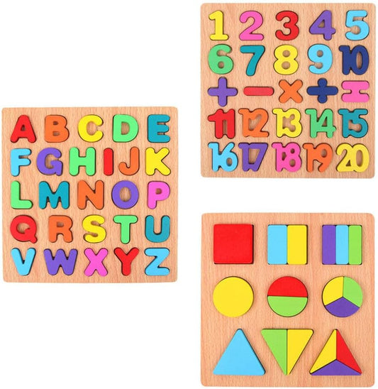 Toddler Puzzles Kids Educational Toys 3pcs Wooden Jigsaw Puzzles Number and Alphabet Puzzle Early Learning Education Toys for Boys and Girls Educational Toddler Toys Kid Toys