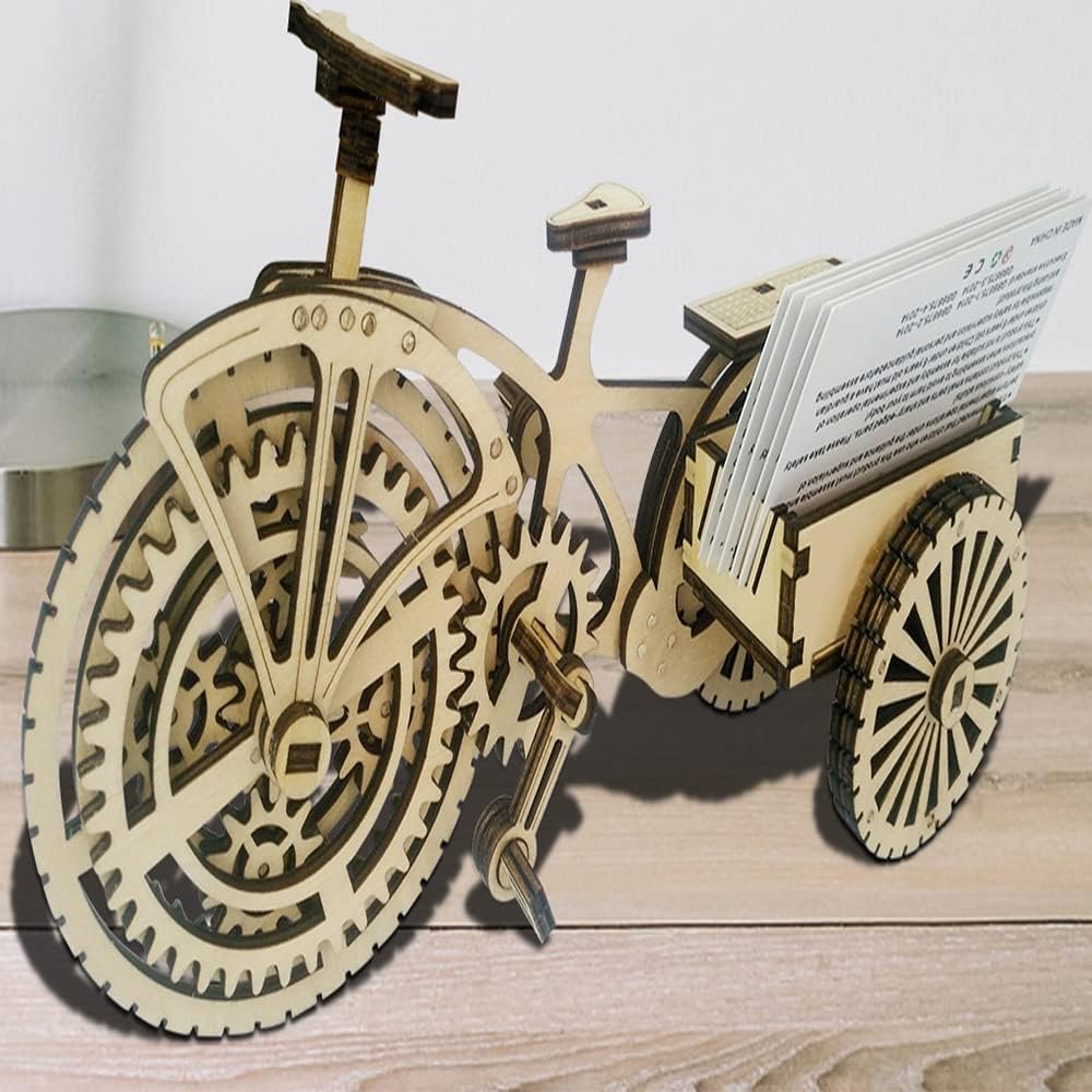 Wooden Three-Dimensional Puzzle DIY Tricycle Business Card Holder, Manual Assembly Toys, Creative Decoration
