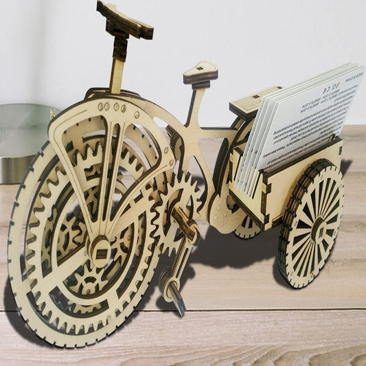 Wooden Three-Dimensional Puzzle DIY Tricycle Business Card Holder, Manual Assembly Toys, Creative Decoration