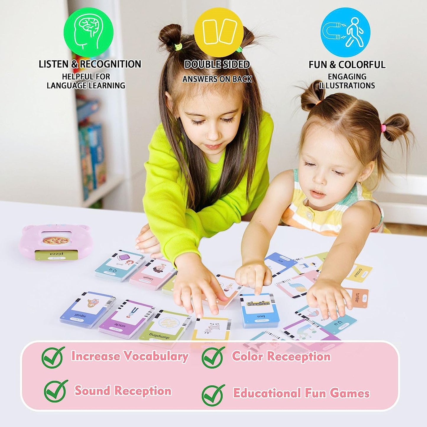 Toddler Toys for 2 3 4 5 Year Old Boys and Girls Talking Flash Cards 224 Sight Words Autism Sensory Toys Speech Therapy Toys Toys Learning Toys for 2-6 Year Olds (Pink)