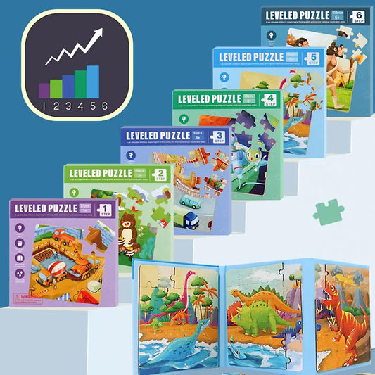 3-in-1 Magnetic Jigsaw Puzzle Book, Toddler Puzzles Ages 3-5, Foldable Magnetic Puzzle, Kids Girls Boys Travel Toys Gift for Birthday, Educational Learning (Construction)