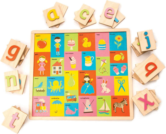 Wooden Alphabet Pictures - Colorful Animals Display, Engaging Preschoolers, - Language Building Tool, 18m+