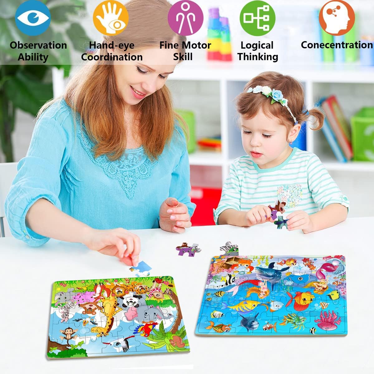 Puzzles for Kids Ages 4-8,40 Piece Colorful Wooden Puzzles for Toddler Children Learning Educational Puzzle Set Toys for Boys and Girls (4 Puzzles)