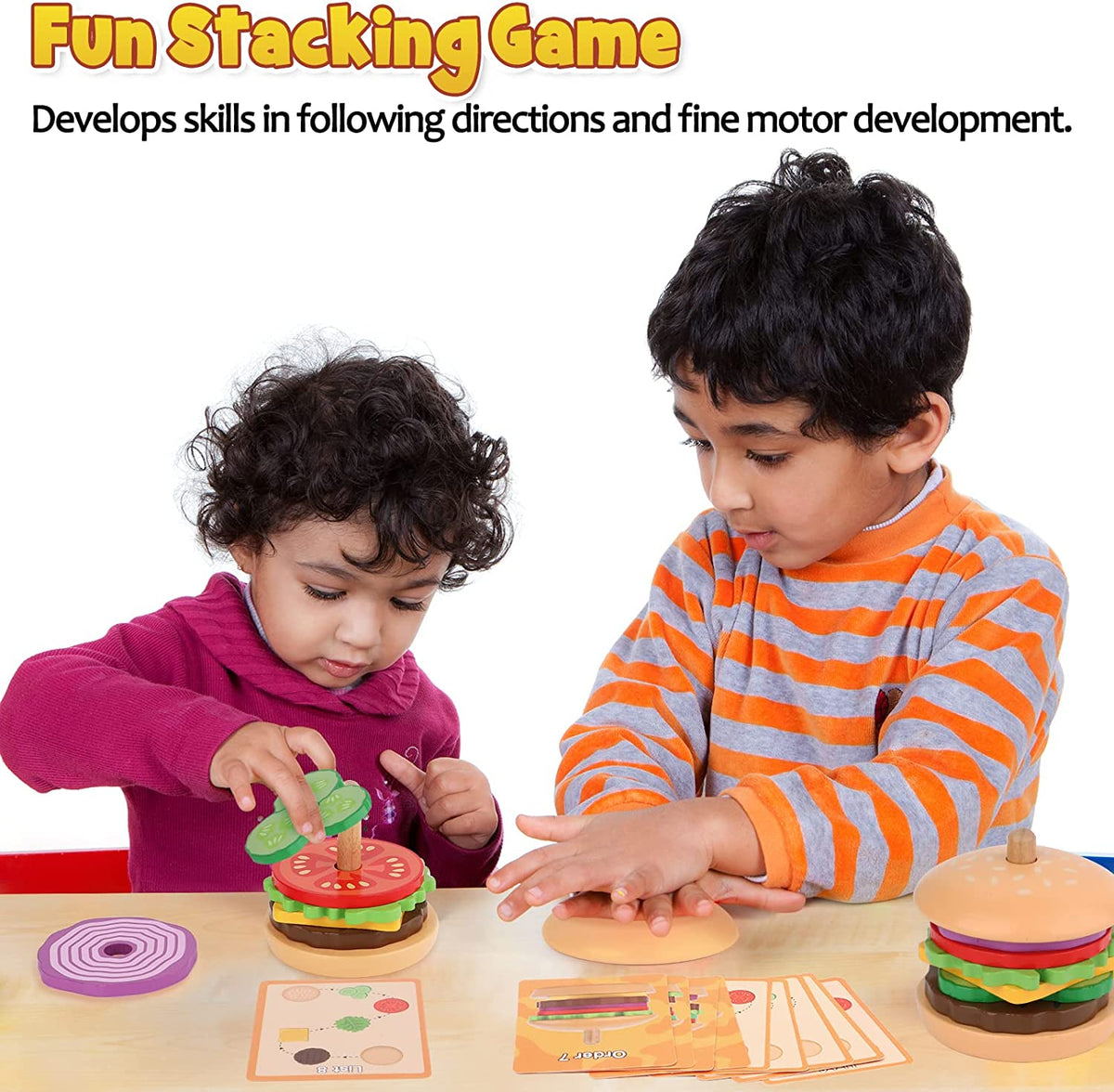 Toys for 3 Year Old - Wooden Burger Stacking Toys for Toddlers and Kids Preschool, Educational Toys, Fine Motor Skill Toy, Blocks for Toddlers, Learning Toys Gift