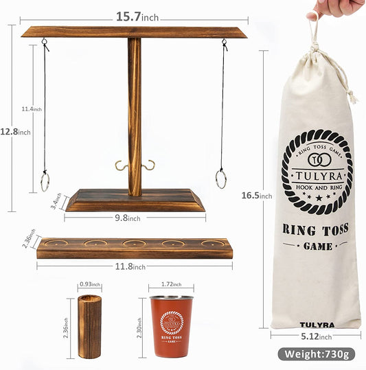 Ring Toss Games for Adults, Hook and Ring Game with Exclusive Carrying case & Unique Stainless Shot Glass, Super Easy to Assemble, XL Size(15.7" X 13") Shot Ladder, Tabletop Drinking, Outdoor