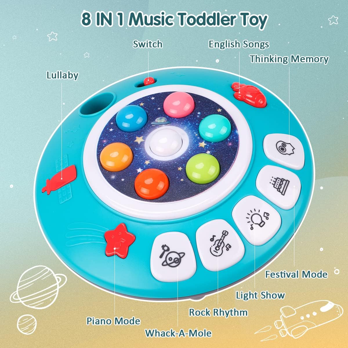 by Multifunctional Music Pounding Toys, 8 Modes with Whack A Mole Game, Lullaby Songs Piano Rhythm Light, Baby Early Learning Interactive Toy, Educational Toys for Toddler Boys Girls Age 2 3 4 +