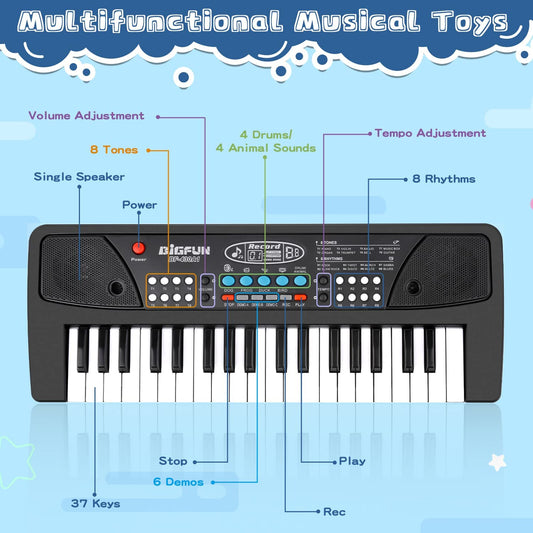 Kids Keyboard Piano 37 Keys Piano for Kids Electronic Piano with Microphone Educational Musical Toys for 3 4 5 6 Year Old Boys Girls Gifts Age 3-5