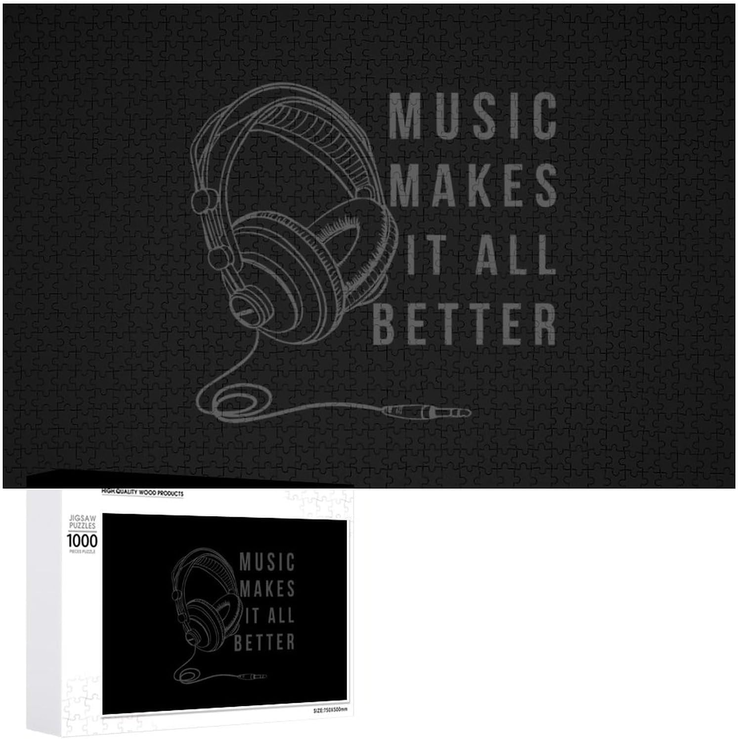 Music Makes It All Better Puzzles for Adults Wooden Jigsaw Puzzle Funny Leisure Toy Gifts for Family Friends