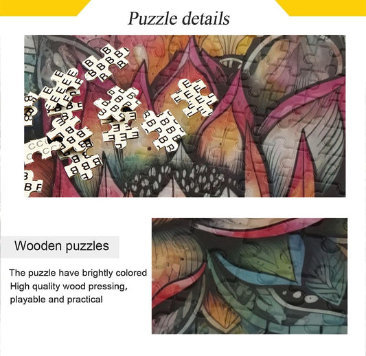 Wooden Jigsaw Puzzle 500 Pieces Mandala Lotus Print, Zigsaw with Alphabet Partition Storage Bag Easy to Solve for Adults