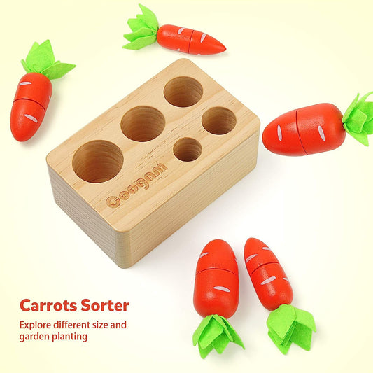 Baby Carrots Sorting Toy, Wooden Color Shape Sorter Cutting Harvest Matching Game for Toddler Fine Motor Skill, Early Learning Preschool Year Old Educational Gift Toy