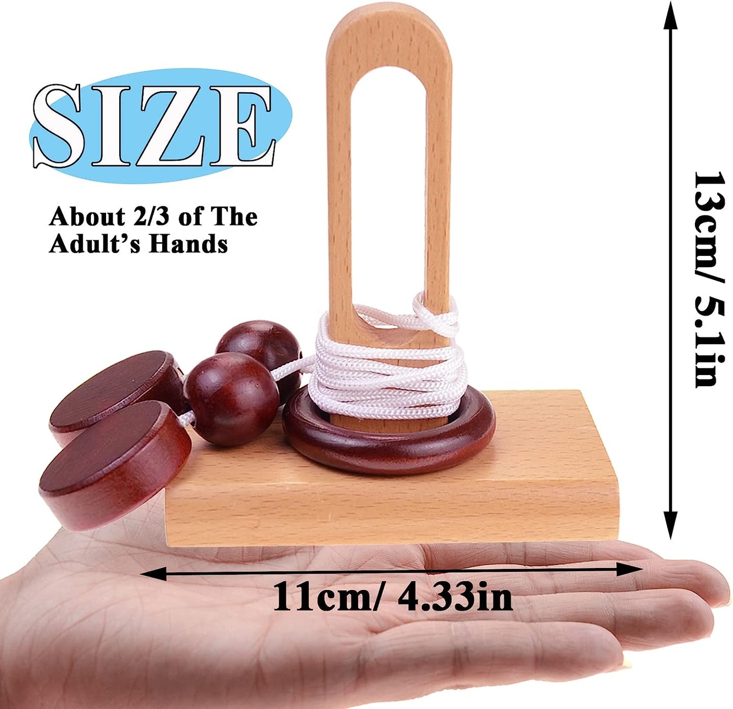 4 Pack Classic Wooden Rope Puzzle Set Ring Puzzles String Solution Central Brain Teaser for Adults/Kids Game
