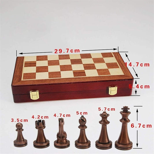 International Chess Board Set,Kids Metal Glossy Pieces Solid Wooden Folding High Grade Professional Chess Games Set Traditional Games