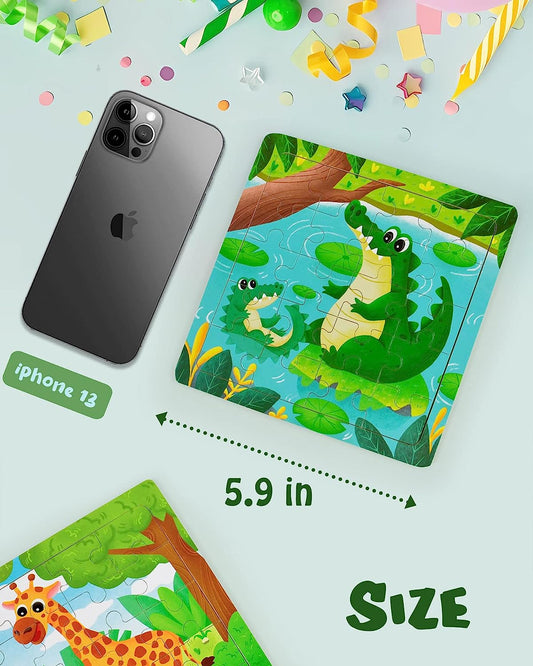 Toddler Puzzles Ages 3-5 Years Old, Wooden Preschool Puzzles for Kids Party Favors Souvenir, Travel Puzzles for Kids 3 4 5 Year Old, Educational Toys for Boys and Girls(Animals)