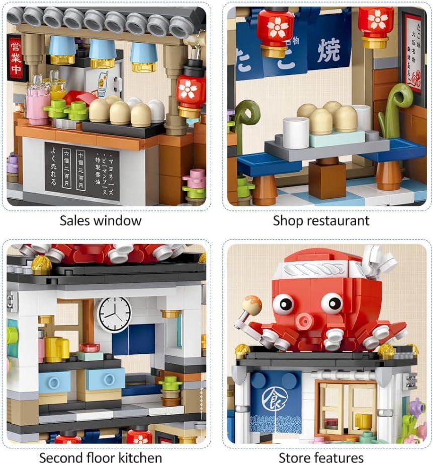 Japanese Street View Shop Mini Building Blocks 722Pcs Educational Creative DIY Simulation Architecture Particle Construction Building Model Set Nice Gift for Girls Boys(Takoyaki Shop)