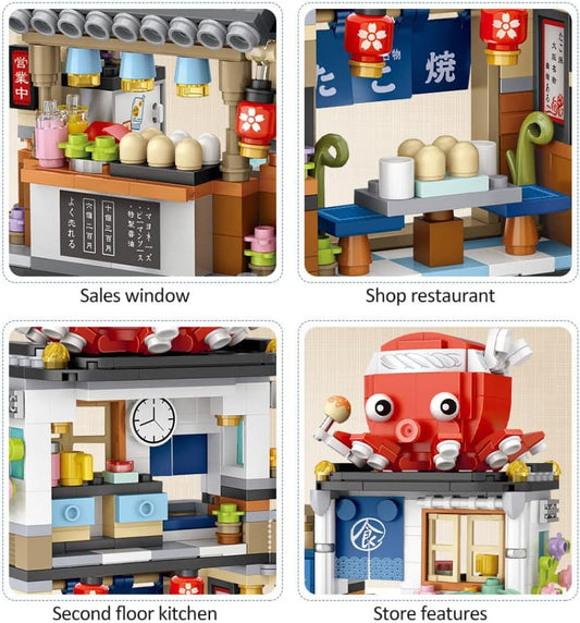 Japanese Street View Shop Mini Building Blocks 722Pcs Educational Creative DIY Simulation Architecture Particle Construction Building Model Set Nice Gift for Girls Boys(Takoyaki Shop)