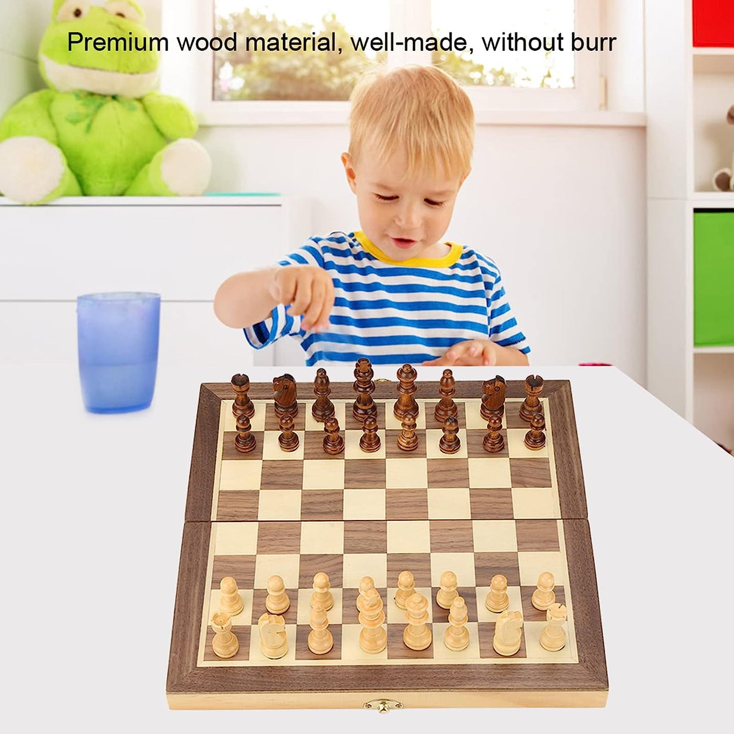 Portable Wooden Magnetic Chess Set Folding Board Desktop Game Toy for Kids Beginners Adults
