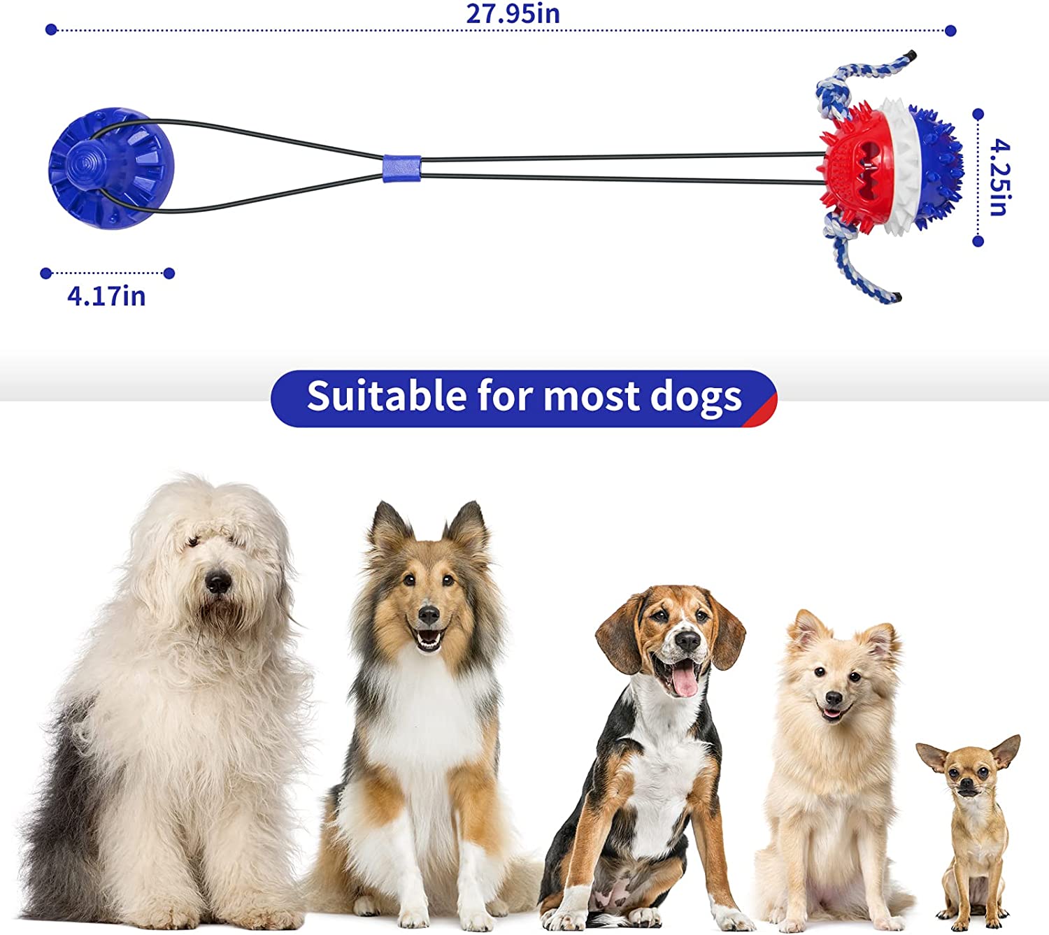 Suction Cup Dog Toy for Aggressive Chewers Large Breed Interactive Dog Toys Tug of War Dog Toy Indestructible Dog Toy Dog Puzzle Toys Blue