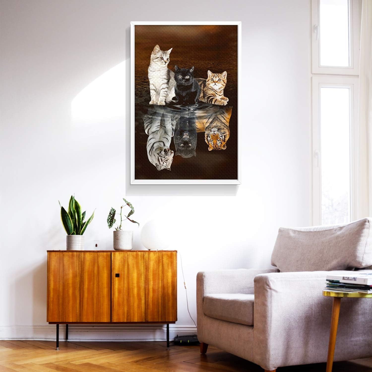 Jigsaw Puzzles 1000 Pieces for Adults - Three Cats Reflection - Wooden Puzzle - Unique Suitable for Teenagers and Adults (75x50cm)