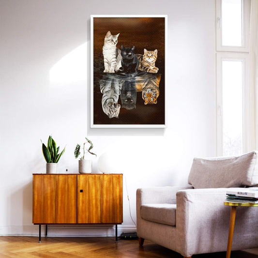 Jigsaw Puzzles 1000 Pieces for Adults - Three Cats Reflection - Wooden Puzzle - Unique Suitable for Teenagers and Adults (75x50cm)