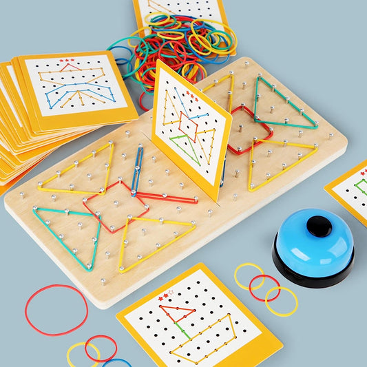 Wood Geoboards Educational Toy Graphical Math Pattern Blocks Board for Boys Kids Preschool Girls