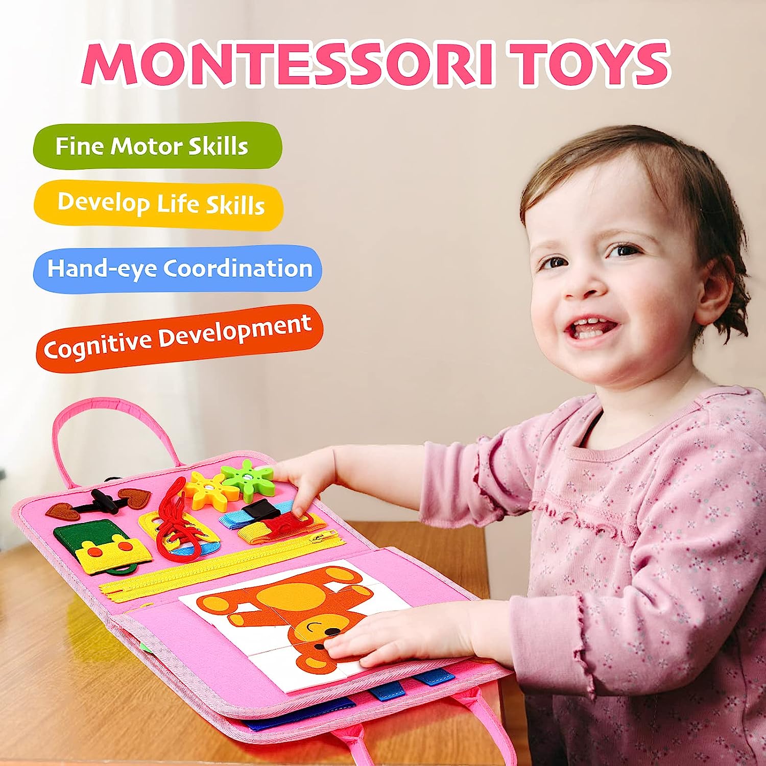 Busy Board for 1 Year Old, Toys for 2 Year Old, Baby Sensory Toys for Toddlers 1-3, Fine Motor Toys, Toddler Travel Toys, Toddler Learning Activities,Birthday Gifts for Baby Boy Girl