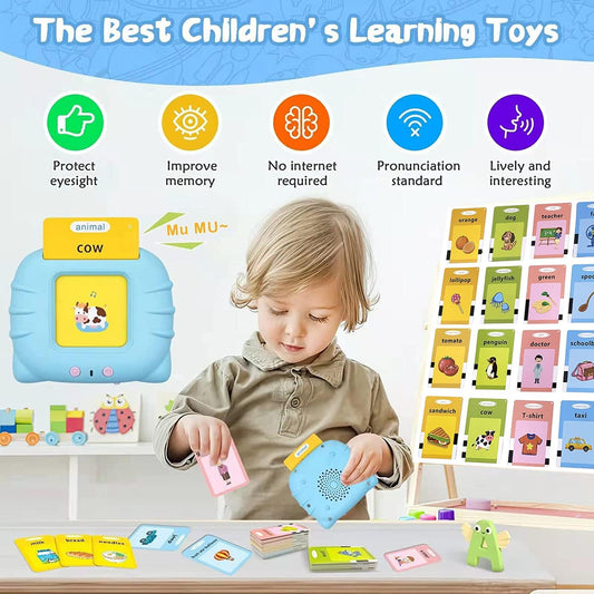 384 High Volume Version Talking Flash Cards Learning Toys for Toddlers 1 2 3 4 5 6Years Old, 192 Sheets 384 Words Toddler Flash Cards, Speech Therapy Toys,Audible Preschool Learning Language Toy(Blue)