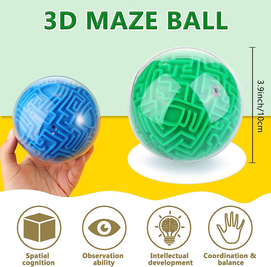 2 Pieces Maze Ball 3D Maze Puzzle Brain Teasers Games Gravity 3D Maze Ball 4 Inches Puzzle Toy Maze Puzzle Cube Ball Sphere Educational Toys for Students Teens Adults(Blue, Green)