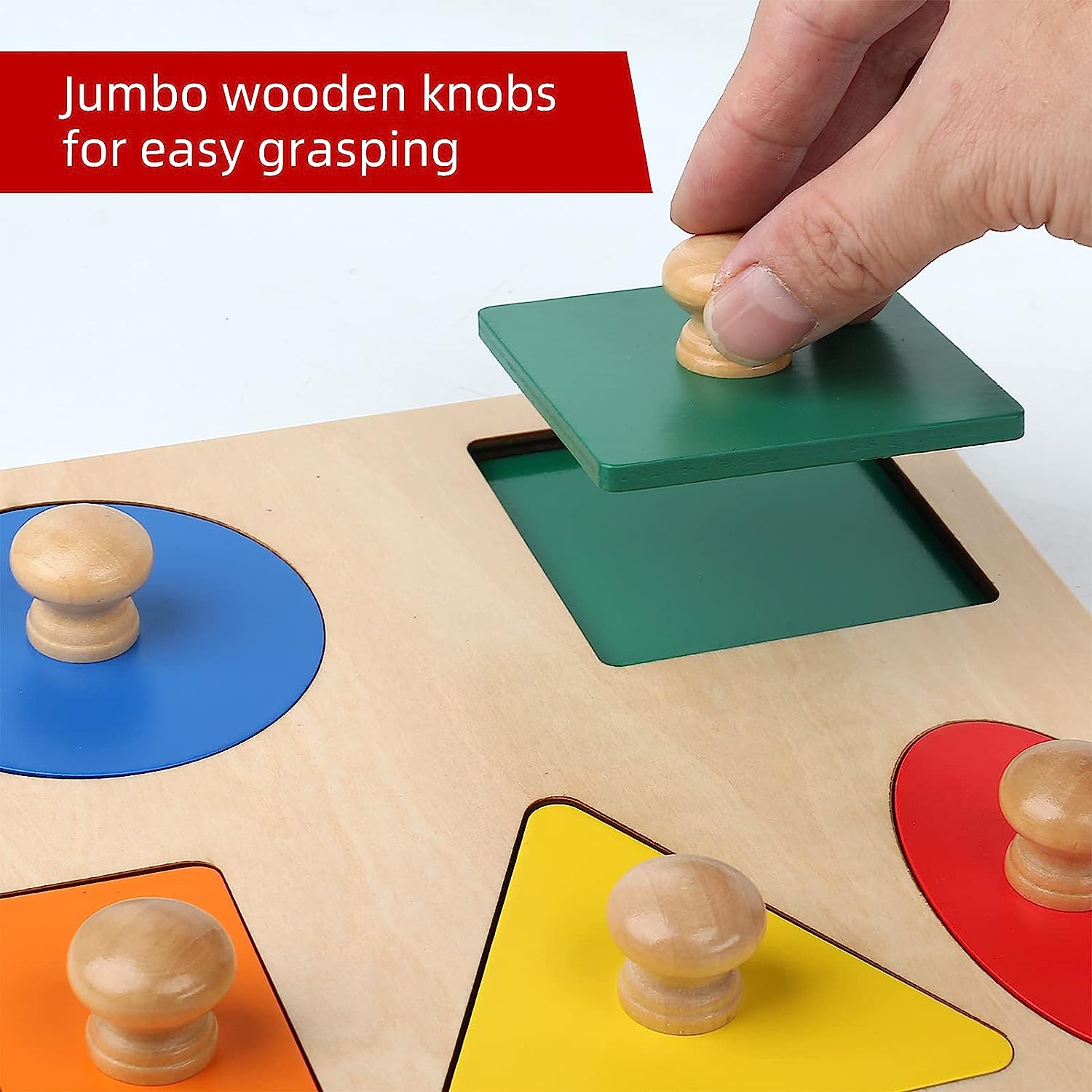 Wooden Puzzle Board Knob Wooden Puzzle Geometric Shape Puzzle Early Education Material Sensorial Toy for Toddler Shape & Color Sorter (5 Geometry Shape)