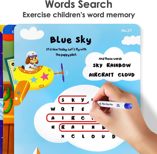 Kids Learning Activities for 3 4 5 Year Olds, Preschool Educational Games, Toddler Montessorri Busy Book Set, Word Search & Mazes Card Travel Game, Autism Toy Gift for Age 6 7 8 Boy Girl