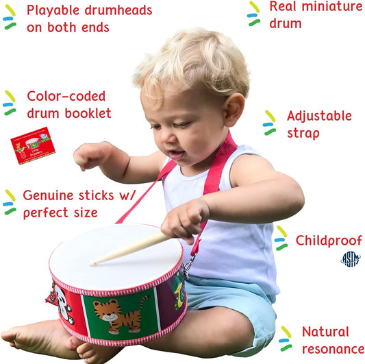 Toddler Drum with Strap _ Kids Marching Drum _ Child Wooden Snare Drum _ Musical Toy for Children 3 yrs + Color-Coded drumbook