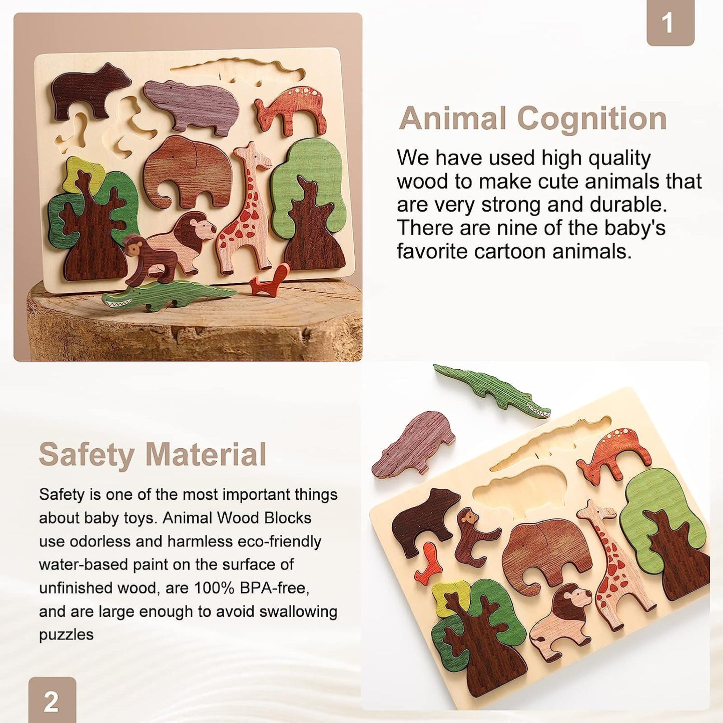 Animal Wooden Puzzles for Toddlers, Early Development Learning Forest Puzzle, Basswood Tree Toy for 3 Years Boys & Girls Birthday