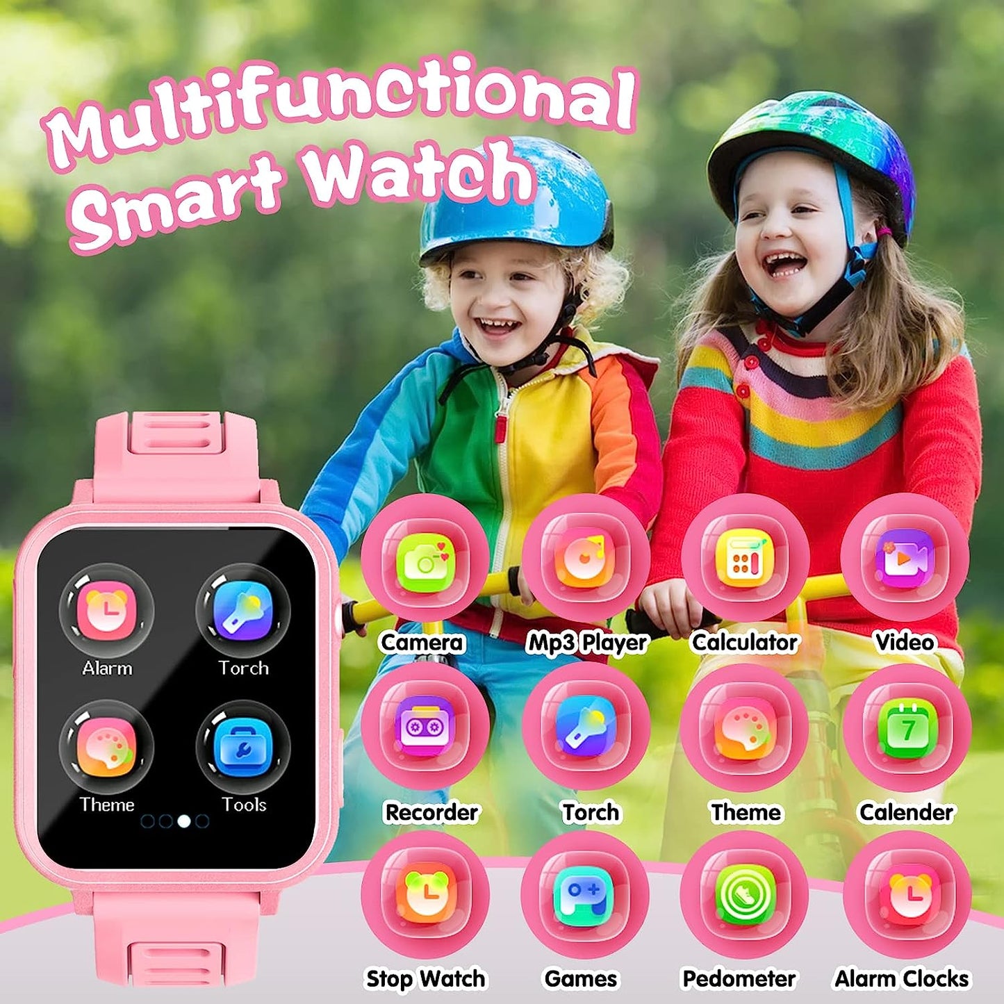 Smart Watch for Kids, Gift for Girls Age 6-12, 24 Puzzle Games HD Touchscreen Kids Watches with MP3 Music Video Pedometer Flashlight 12/24 hr Educational Toys for 8 10 12 Year Old Girl