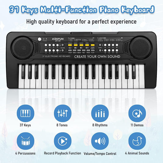 Kids Piano Keyboard, 37 Keys Electronic Piano for Kids Portable Multi-Function Musical Instruments Birthday Educational Gift Toys for 3 4 5 6 7 8 Year Old Boys Girls Children Beginner(Black)