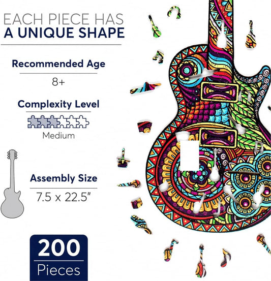 Guitar 500 Piece Wooden Jigsaw Puzzle for Adults - Uniquely Shaped Pieces with Durable Construction - Perfect for Birthday Gifts, Game Nights and Camping