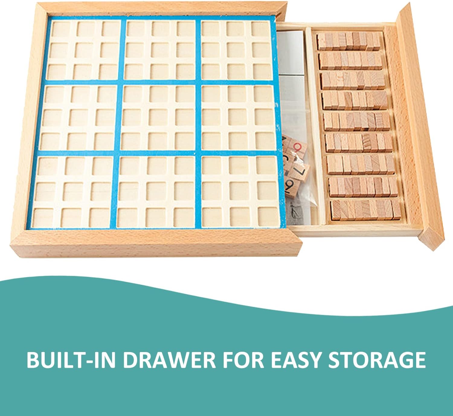 Wooden Sudoku Board Game with Drawer, No More Erasing, 81 Number Tiles and Sudoku Puzzles Book, Brain Teaser Desktop Toys Great for Sudoku Puzzlers