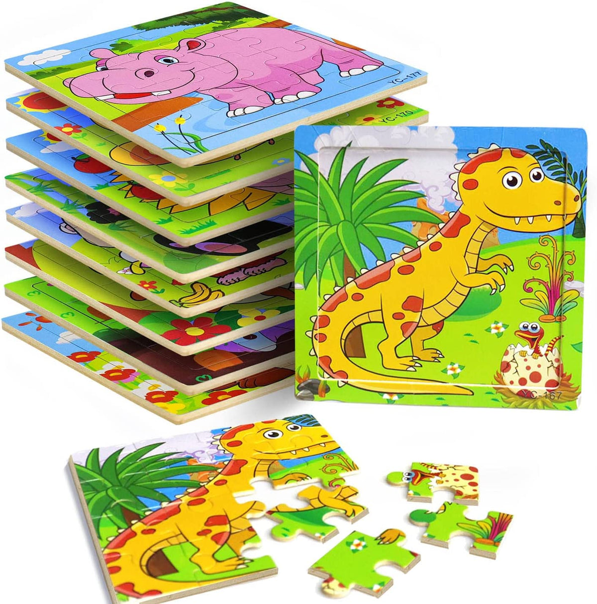 Puzzles for Kids Ages 3-5, 9 Pack Wooden Jigsaw Puzzles for Toddlers Ages 3-5 16 Pieces Preschool Educational Learning Toys Set Animals Puzzles for 3 4 5 Years Old Boys and Girls Gift