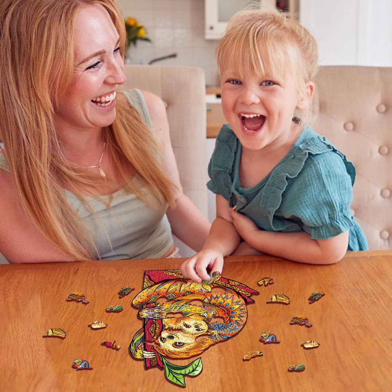 Sloth Wooden Puzzle for Adults, 218 Pieces Wood Cut Puzzles, Unique Animal Shape Puzzles, for Mom Kids Family (M-12.5x8.8in)