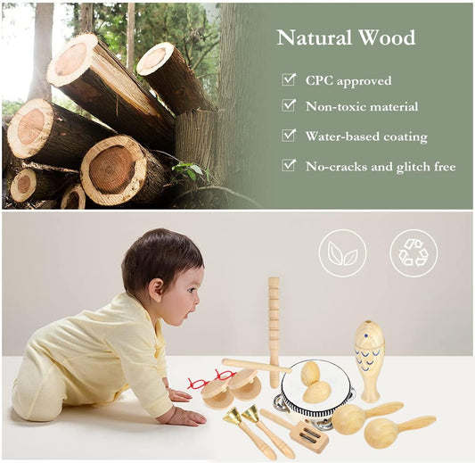 Musical Instruments for Toddlers 1-3, Wooden Percussion Kids Instruments, Musical Toys for Kids, Baby Musical Instruments for Boys Girls Birthday Gifts with Storage Bag