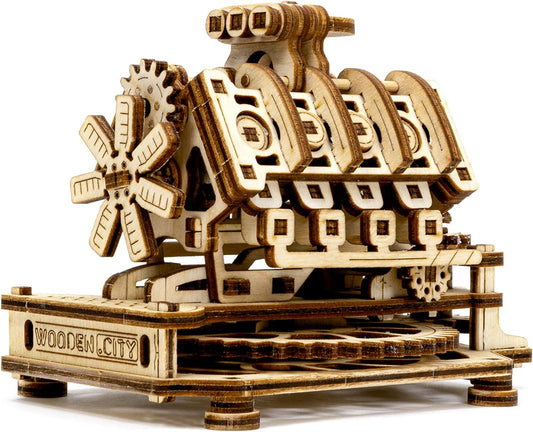 Wood Engine Model Kit 3D Puzzle - 3D Wooden Puzzle Model Engine Kit for Adults - V8 Engine Model Kit That Works 3D Wooden Puzzles for Adults - Model Engine Working 3D Wood Puzzles Adult