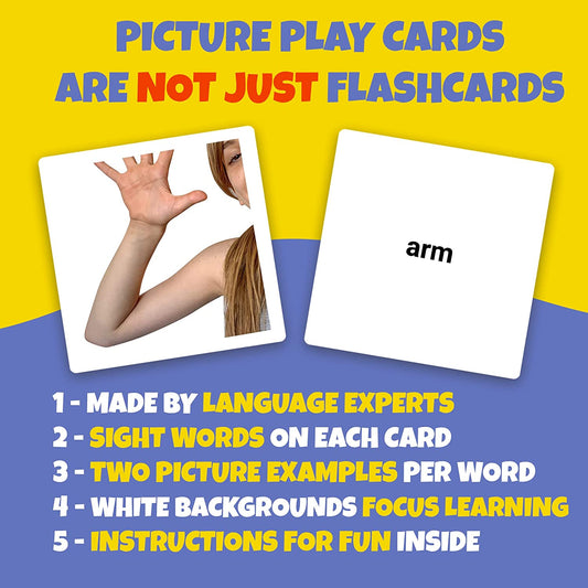Thick & Durable Flashcards for Toddlers 3-5 Years - 150 Body Parts, Emotions, and Verbs - Picture Cards for Speech Therapy Materials & Autism Learning Materials - Body Parts for Toddlers
