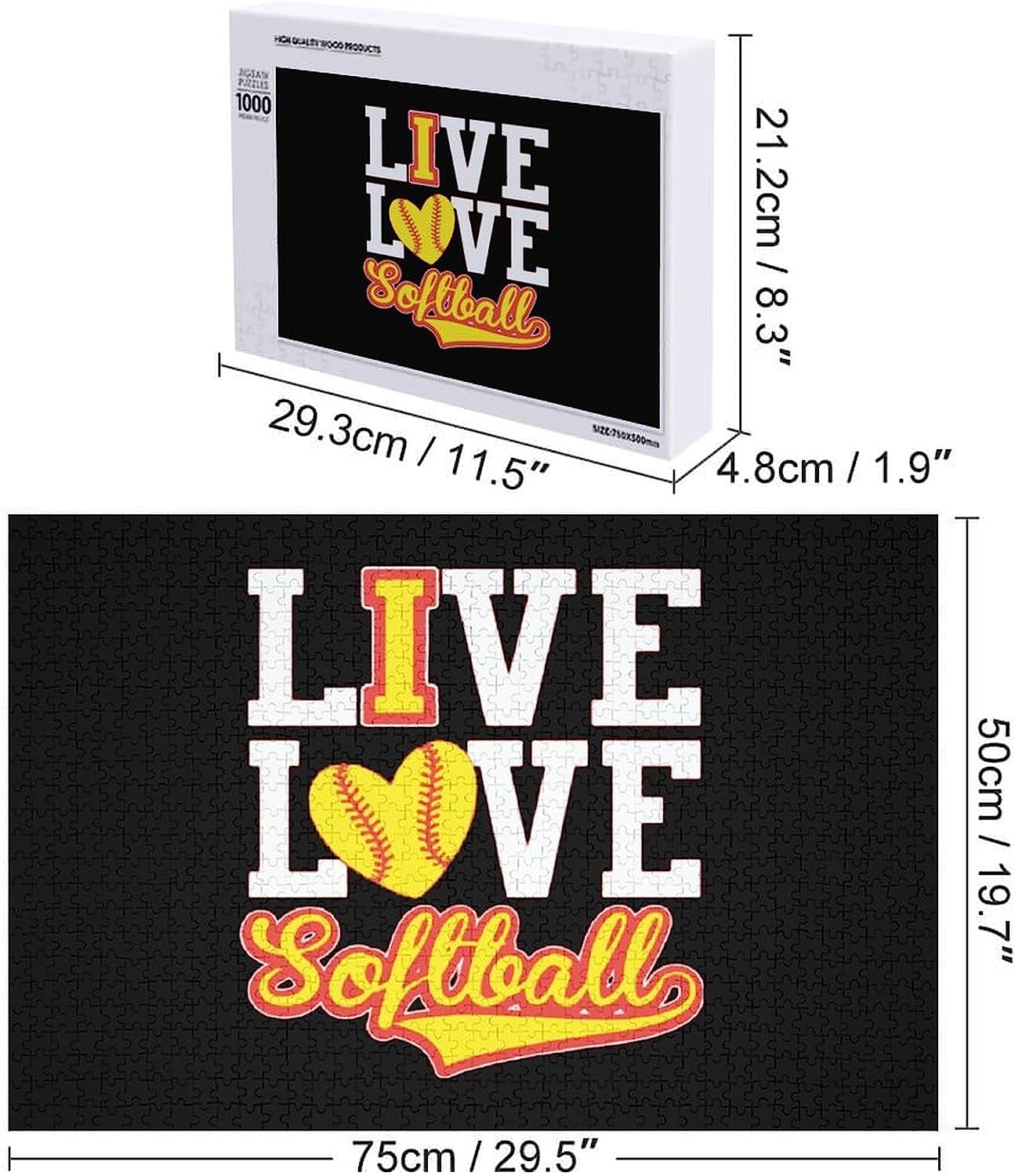 Live Love Softball Puzzles for Adults Wooden Jigsaw Puzzle Funny Leisure Toy Gifts for Family Friends