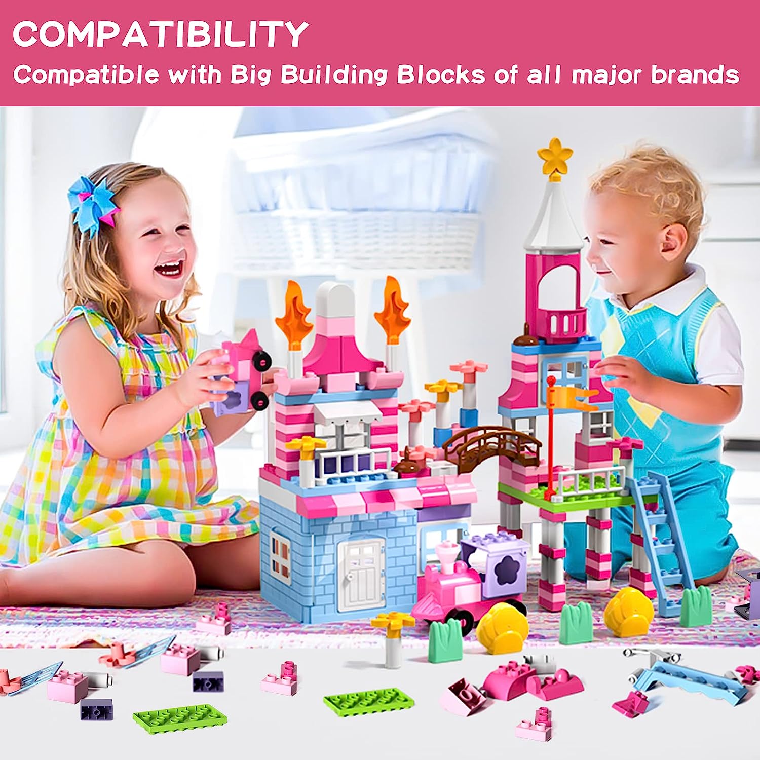 Building Blocks Set for Kids Girls, 171 PCS Pink Princess Castle Blocks Toys Compatible with Other Brands, Building Set Toys for Girls Kids Boys Toddler All Ages