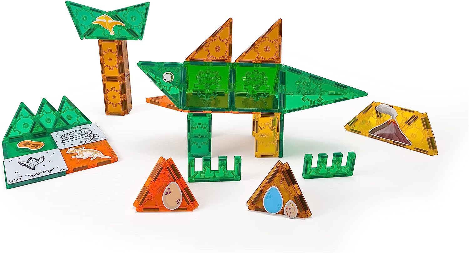 Tiles Magnetic Tiles Dinosaurs 60-Piece Building Blocks Set, Dino Safari Land Kids’ STEM Toy, Creative Play, Shape & Pattern Recognition, Fine Motor Skills, Includes Storage Bag, Ages 3+